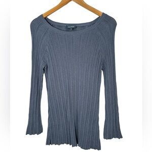 ModCloth Ribbed Knit Open Weave Long Sleeve Blue Sweater